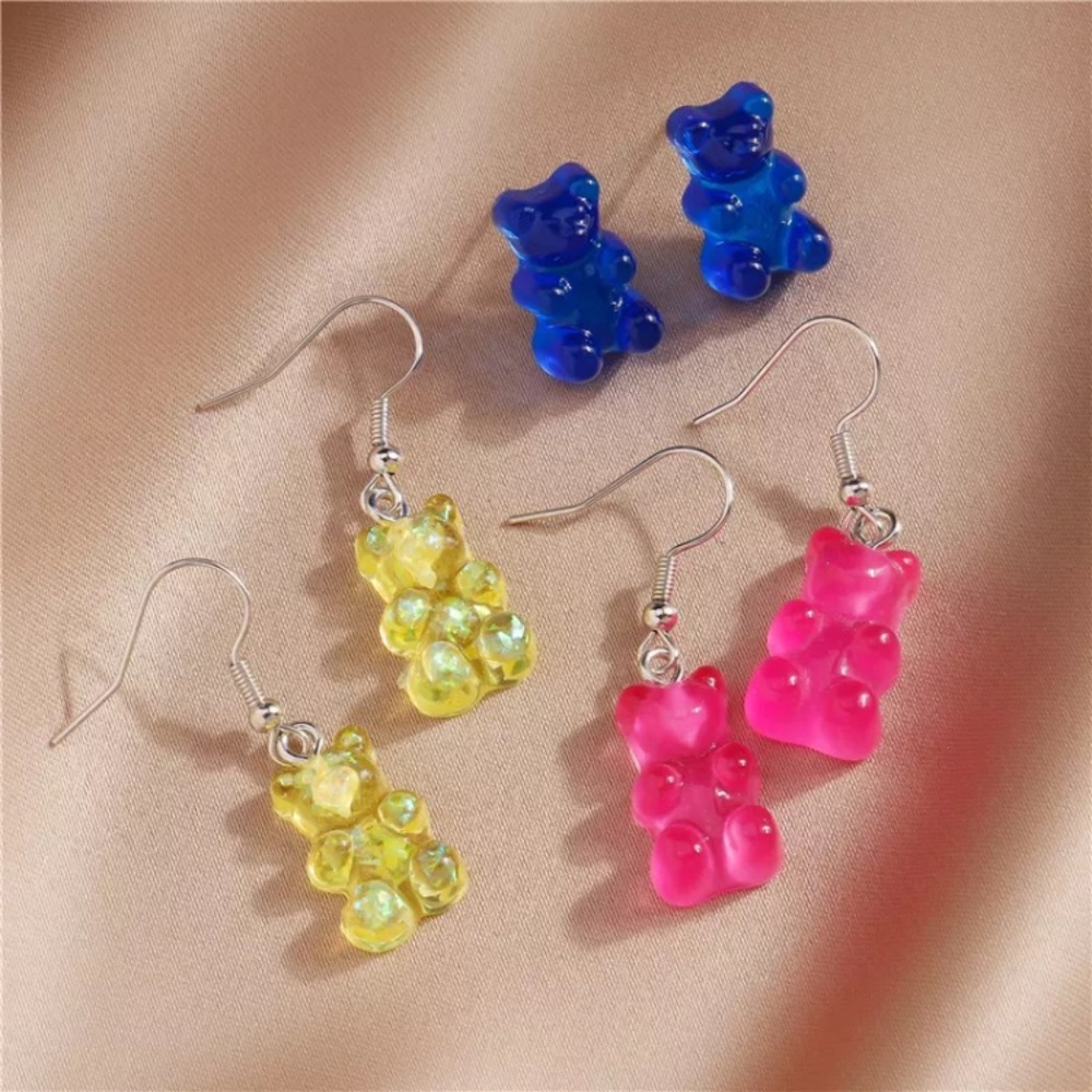 Blue Gummy Bear Candy Cartoon/Kawaii Gift for Kids/Teens Cute Retro Hook Earring - Picture 14 of 14